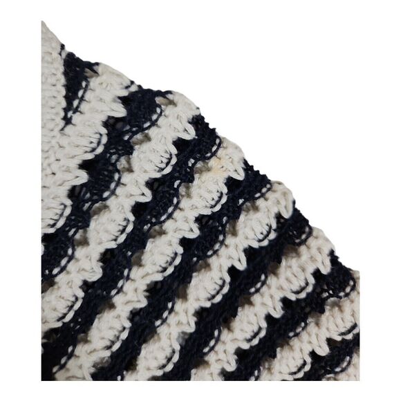 Ann Taylor LOFT Navy/Beige Striped Chunky 3/4 Sleeve Sweater Size L - Picture 4 of 6